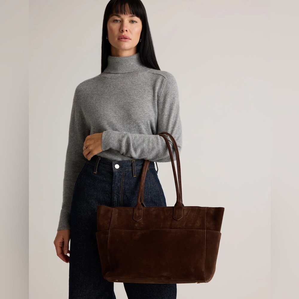 Quince Italian Suede Shopper Tote Bag - Chocolate Brown New with Tags! - Picture 2 of 5